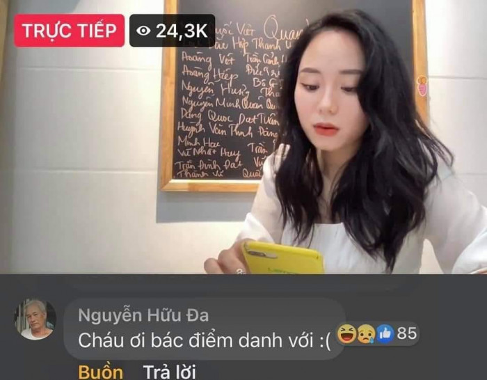 Ông Nguyễn Hữu Đa điểm danh trong livestream của cô Minh Thu