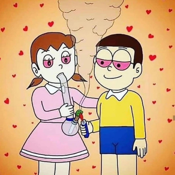 Xuka và Nobita mắt đỏ vì bú đá